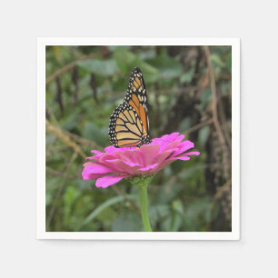 Monarch Butterfly vid Söt Rosa Zinnia Flower Pappersservett