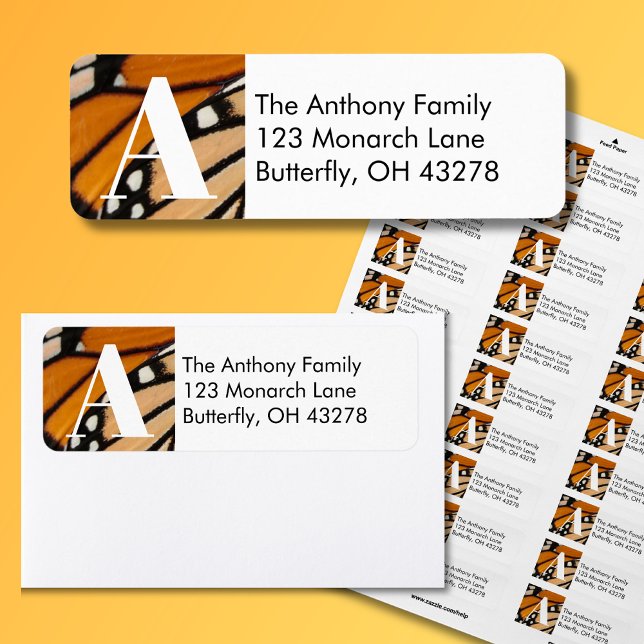 Monarch Butterfly Vinge Returadress Returadress Etikett (Monarch Butterfly Return Address Labels with Monogram Initial is a beautiful addition for your mail.)