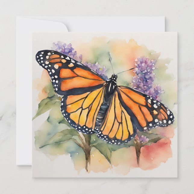 Monarch Butterfly Watercolor Skriv ut Julkort (Framsida)