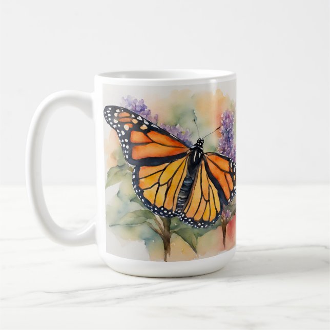 Monarch Butterfly Watercolor Skriv ut Kaffemugg (Vänster)