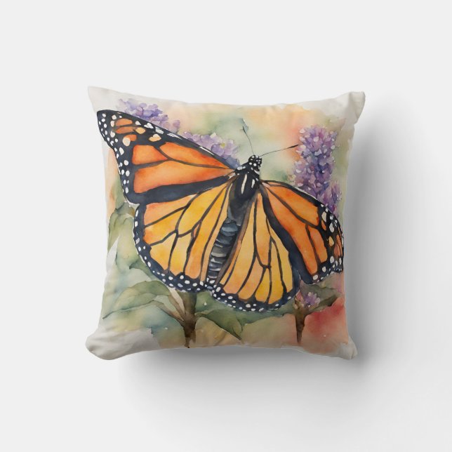 Monarch Butterfly Watercolor Skriv ut Kudde (Framsida)