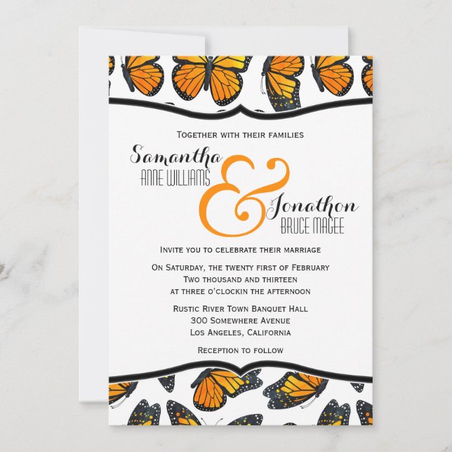 Monarch Butterfly Wedding bjudande Inbjudningar (Framsida)