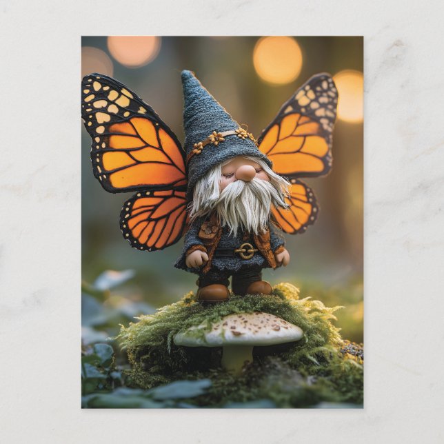 Monarch Butterfly Winged Gnome - Fantasy Creature Helg Vykort (Framsida)