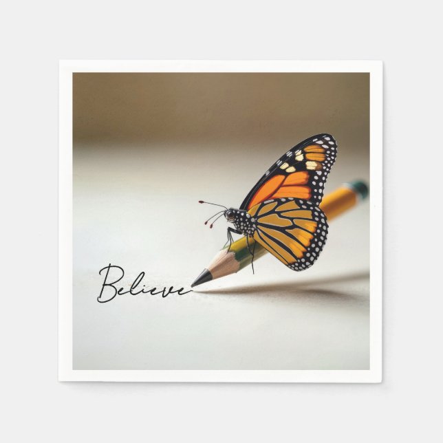 Monarch Butterfly With Believe Text Pappersservett (Framsidan)