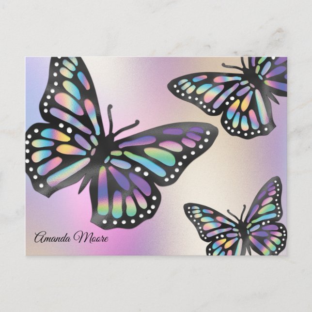 Monarch fjäril holografisk folie vingar vykort (Framsida)