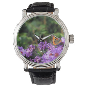 Monarch-fjäril och lila blommor armbandsur