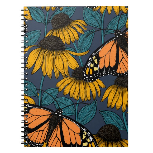 Monarch-fjäril på gulter anteckningsbok (Framsidan)