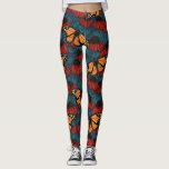 Monarch-fjäril på röda konefloger leggings<br><div class="desc">Handdragen,  sömlös mönster med konfektörer och monarch butterflies.</div>