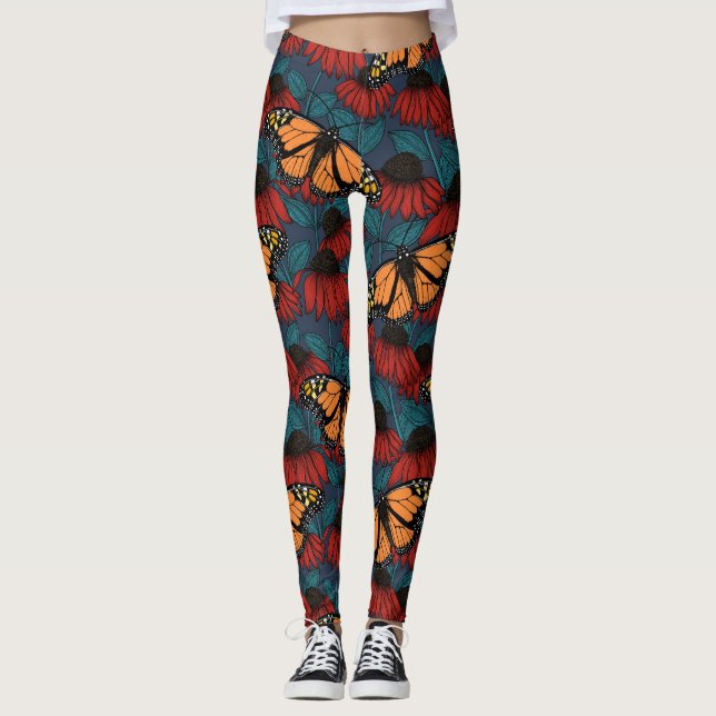 Monarch-fjäril på röda konefloger leggings (Framsida)