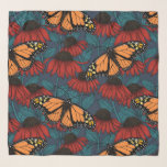 Monarch-fjäril på röda konefloger sjal<br><div class="desc">Handdragen,  sömlös mönster med konfektörer och monarch butterflies.</div>