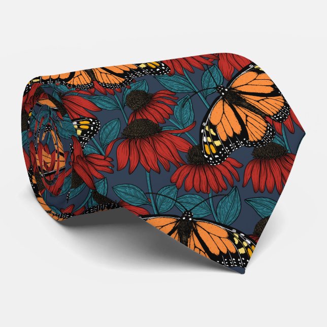 Monarch-fjäril på röda konefloger slips (Rullad)