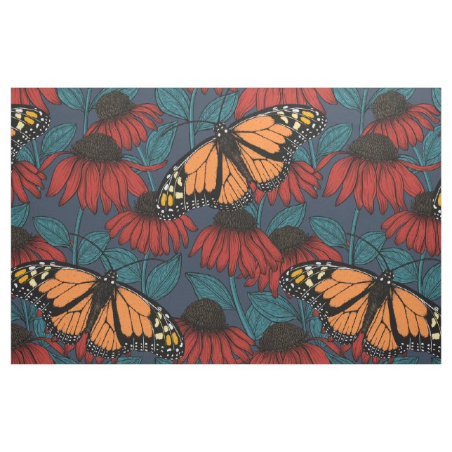 Monarch-fjäril på röda konefloger tyg (Fat Quarter)