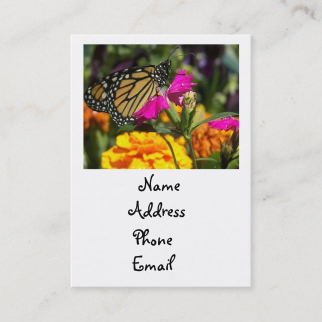 Monarch-fjäril på rosa marigold affärskort visitkort (Framsida)