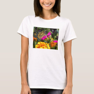 Monarch-fjäril på rosa marigold tee
