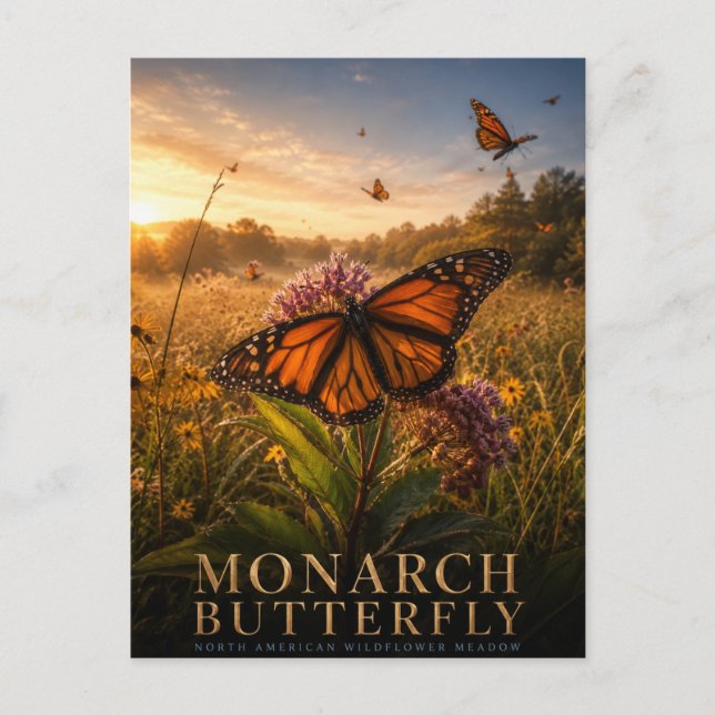 Monarch fjäril vildblomma äng DJUR Vykort (Framsida)