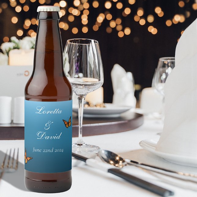 Monarch Fjärilar Blå Ombre Ölflaska Etikett (Skapare uppladdad)