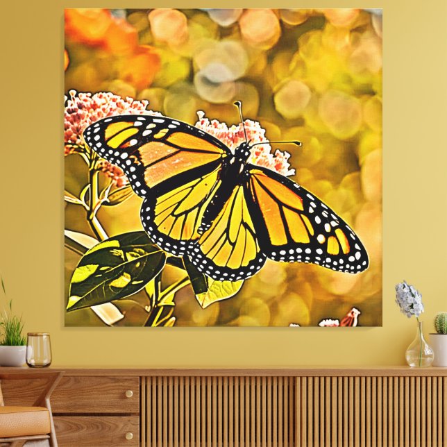 Monarch fjärilsträdgårdskonst canvastryck (Insitu (Vardagsrum))