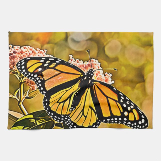 Monarch fjärilsträdgårdskonst kökshandduk (Horisontell)