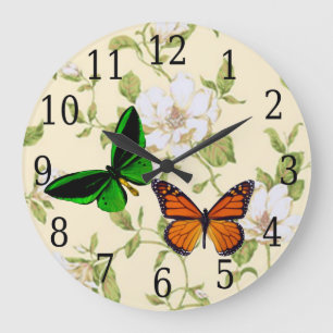 Monarch & Grönt Butterfly på Dogwood Flowers Clock Stor Klocka