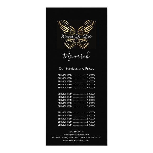 Monarch Hair Makeup Lash Nagel Vax Logotyp Black Reklamkort (Baksidan)