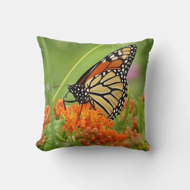 Monarch mot Butterfly Ogräs Dekorativ kudde (Framsida)