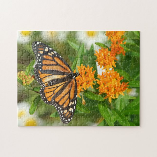 Monarch på Butterfly Ogräs Jigszle Puzzle Pussel (Horisontell)