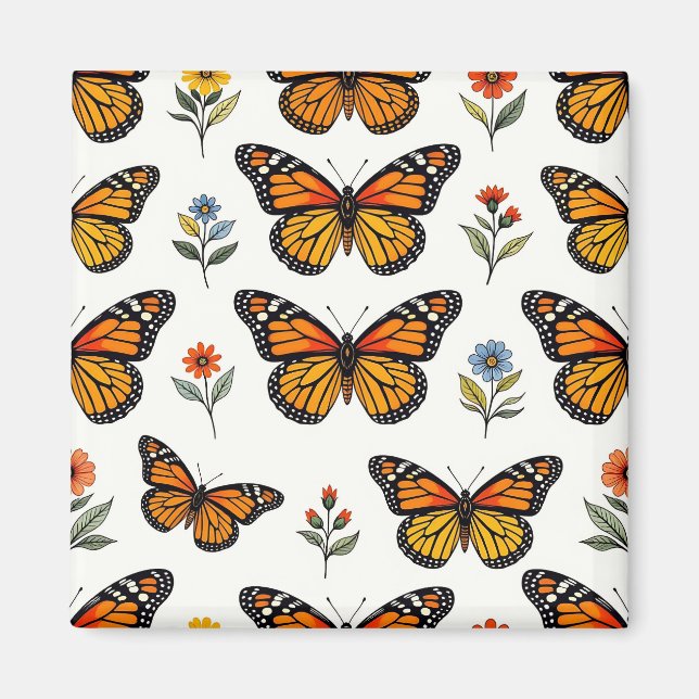 Monark fjäril blommönster magnet (Framsidan)