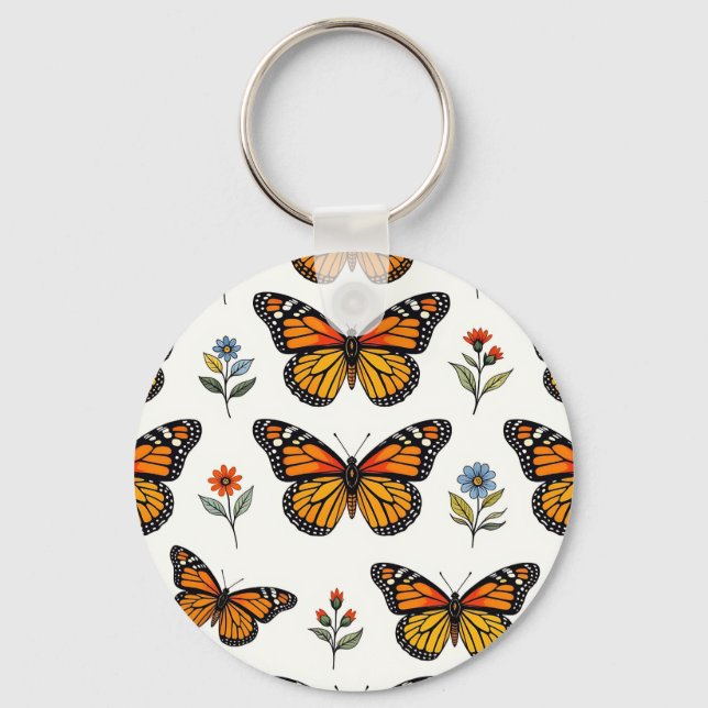 Monark fjäril blommönster nyckelring (Framsida)