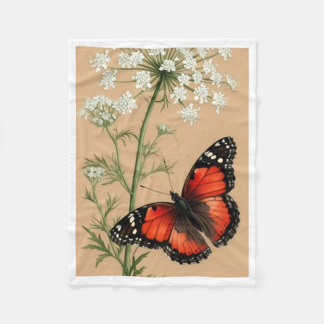 Monark fjäril och vilda blommor flanellfilt fleecefilt (Framsidan)