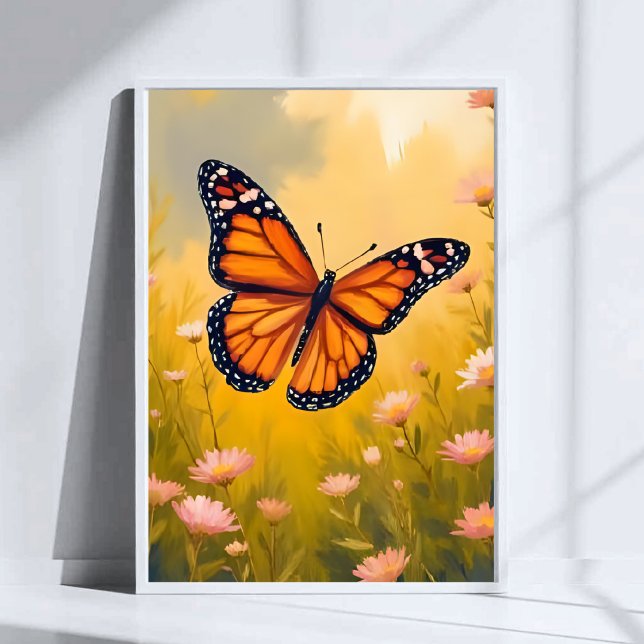 Monark Fjäril Trädgård Akvarell Blommor Poster (Skapare uppladdad)