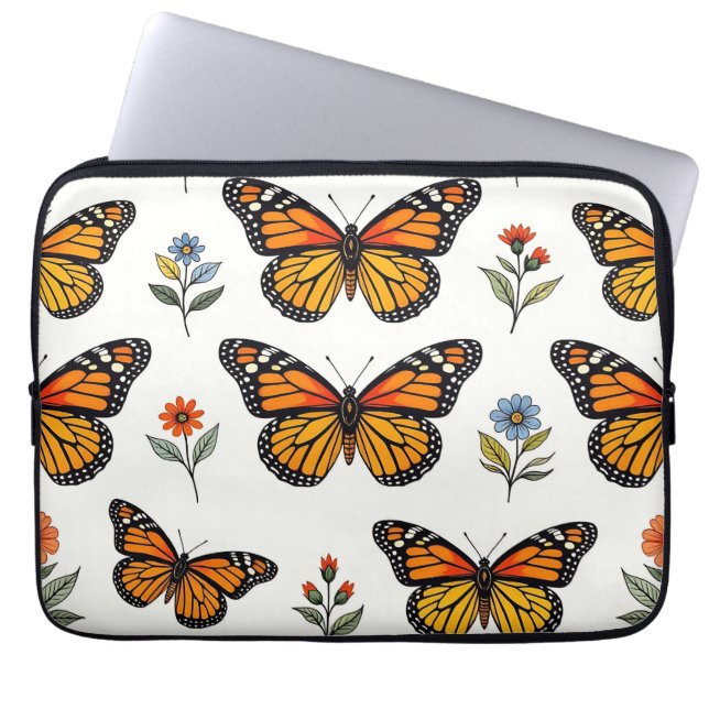 Monarkfjäril Blommönster Laptop Fodral (Framsidan)
