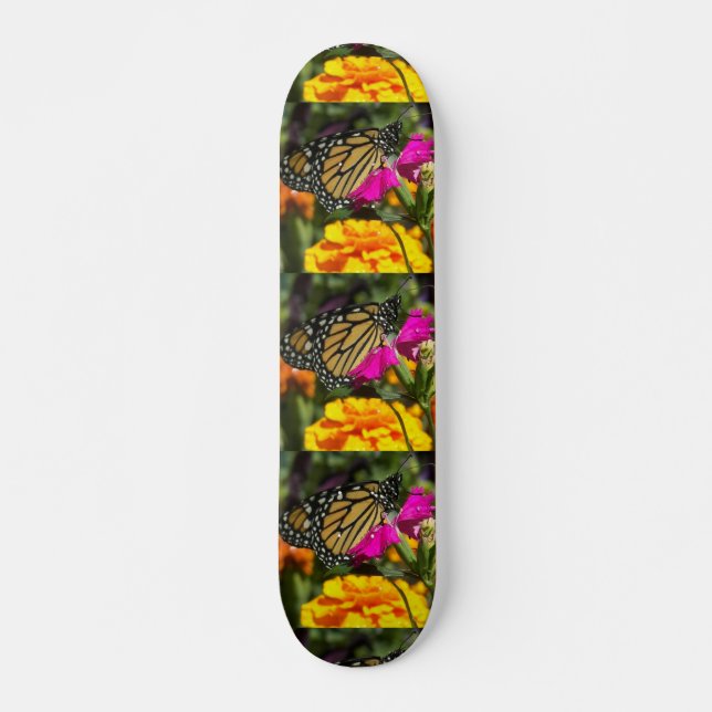Monarkfjäril på den rosa ringblomma-skateboarden skateboard bräda 21,5 cm (Framsida)