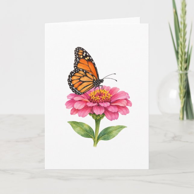 Monarkfjäril på en Zinnia Kort (Framsida)