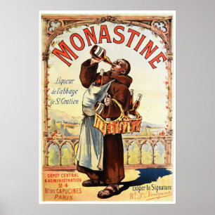 MONASTINE Munk Liqueur and Fransk Vintage Alcohol Poster