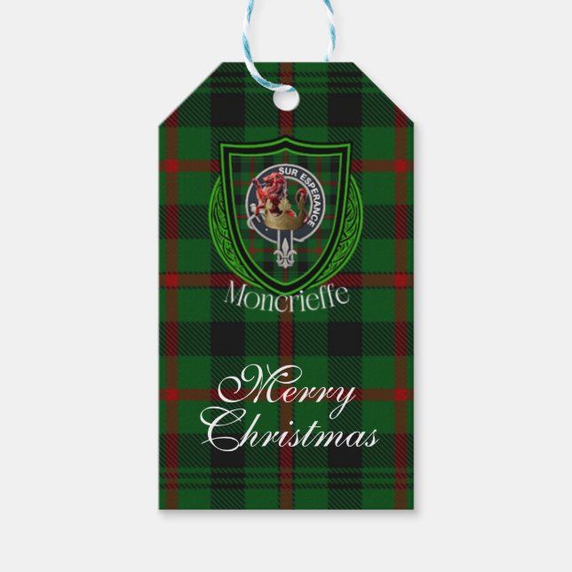 Moncrieffe skotska klan tartan och vapensköld presentetikett (Framsidan)