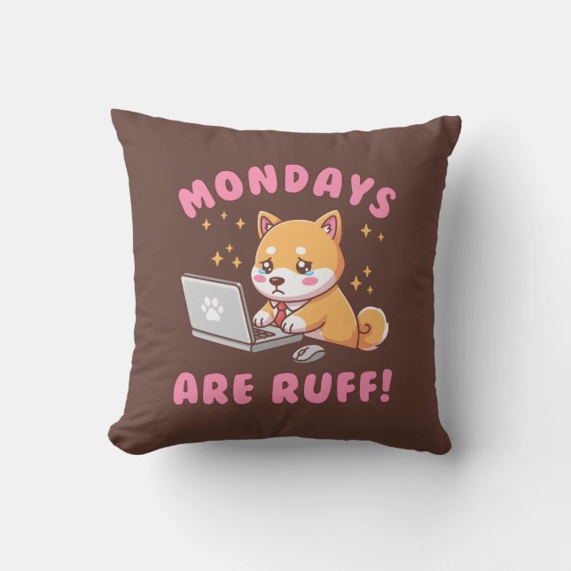Mondays Are Ruff - Kawaii Shiba Inu Dog Pun Office Kudde (Framsida)