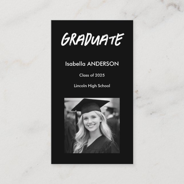 Mondern Black and White Graduation  Visitkort (Framsida)