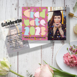 Mondern Pastel Studenten Photo Confetti Party Inbjudan Vykort