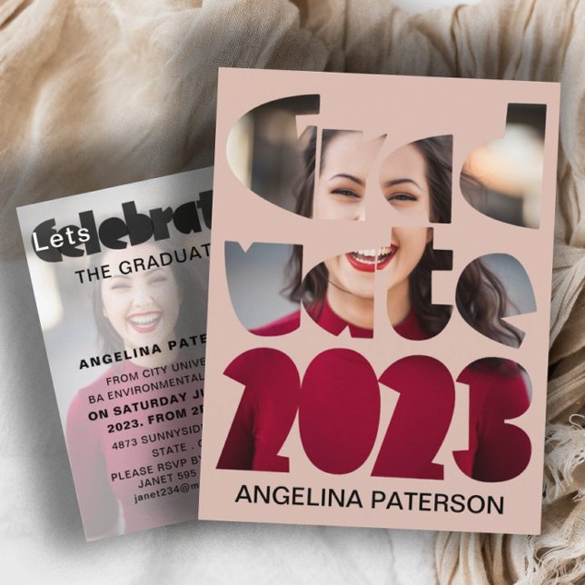 Mondern Simple Studenten Photo Ro Guld Inbjudan Vykort (Skapare uppladdad)