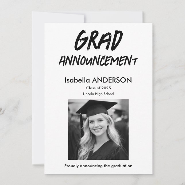 MondernBlack and White Graduation Announcement Inbjudningar (Framsida)