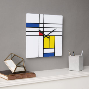 Mondran II Minimalistisk de Stijl Modern konsthant Fyrkantig Klocka