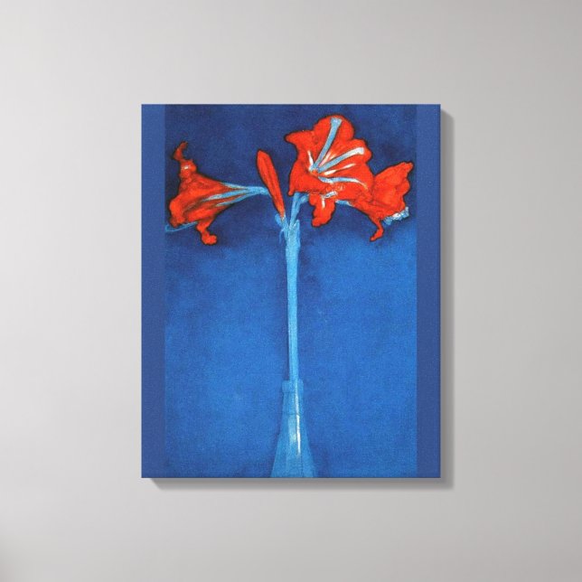 Mondrian - Amaryllis på blå bakgrund Canvastryck (Framsida)
