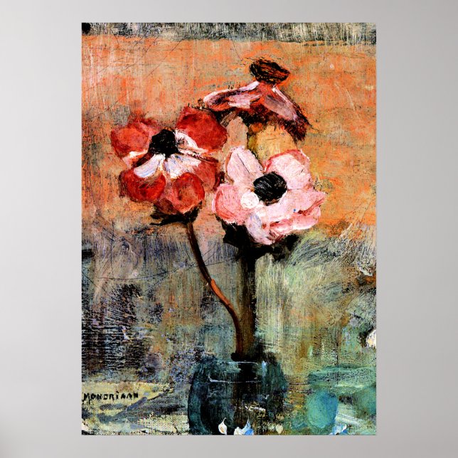 Mondrian - Anemoner i en vas Poster (Framsidan)