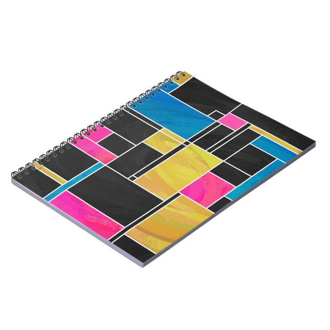 Mondrian Blå Rosa Svart Tryck Anteckningsbok (Vänstra Sidan)