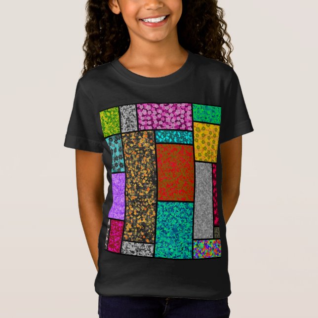 Mondrian Blommig Grafisk Design Abstraktion T Shirt (Framsida)