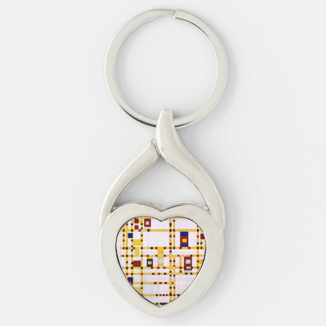 Mondrian - Broadway Boogie Woogie Twisted Heart Silverfärgad Nyckelring (Framsidan)