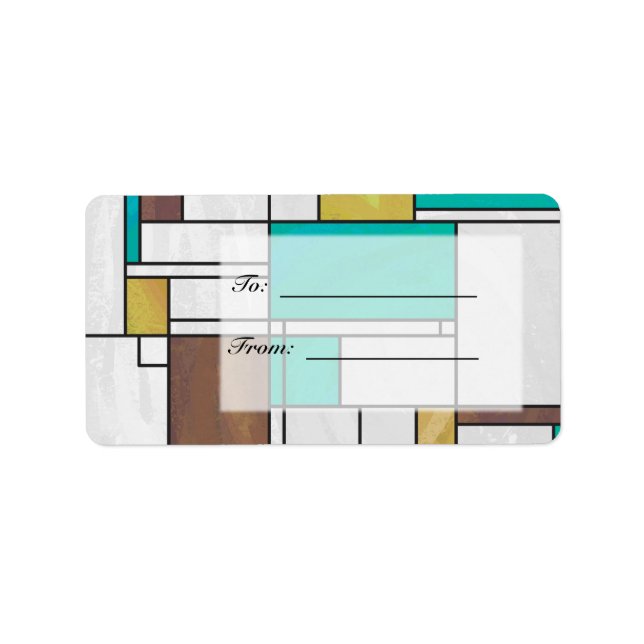 Mondrian Brown Gult Teal Print Adressetikett (Framsidan)