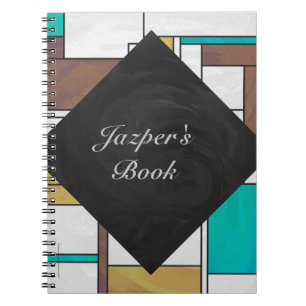 Mondrian Brown Gult Teal Print Anteckningsbok Med Spiral