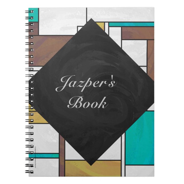 Mondrian Brown Gult Teal Print Anteckningsbok Med Spiral (Framsidan)