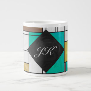 Mondrian Brown Gult Teal Print Jumbo Mugg